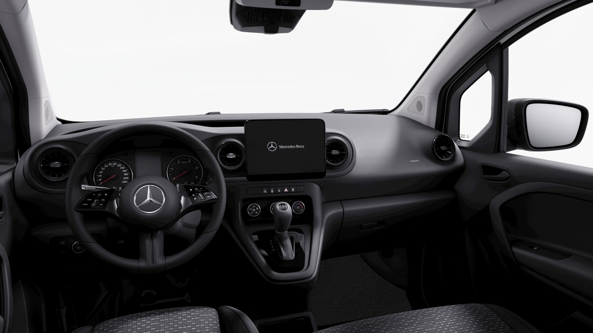 Airbag: Airbag Fahrer und BeifahrerAirbag: Thorax-Sidebags und Windowbags vorneAssist: ATTENTION ASSISTAssist: Aktiver BremssassistentAssist: Aktiver Spurhalte-AssistentAssist: BerganfahrhilfeAssist: Bremsanl.Antiblockiers.m.el.Traktionshilfe ABS+ASRAssist: Einparkhilfe hintenAssist: Elektronisches Stabilit&auml;ts-Programm (ESP)Assist: Feststellbremse elektrischAssist: Licht- und RegensensorAssist: Mercedes-Benz NotrufsystemAssist: PannenmanagementAssist: Reifendruck&uuml;berwachung an VA u. HA, drahtlosAssist: R&uuml;ckfahrkameraAssist: TempomatAssist: Updates Intelligenter Geschwindigkeits-AssistentAssist: Verkehrszeichen-Assistent BAussenspiegel heizbar und elektrisch verstellbarBASEBereifung ohne Vorgabe FabrikatECO Start-Stopp-FunktionFensterheber vorn elektrischGarantie: 3 Jahre oder 100 000 kmGetriebe: 7-Gang- AutomatikgetriebeGurtwarneinrichtung f&uuml;r Fahrer- undHandschuhfach, Beifahrerseite, geschlossenKeyless StartKlima: KlimaanlageKraftstofffilter mit WasserabscheiderKunststoffboden im Fahrgastraum vornLackierung: Uni-Lackierung arktikweissLenkrad: Lenkrad in Neigung und H&ouml;he verstellbarLenkrad: MultifunktionslenkradLicht: 3. BremsleuchteLicht: NebelschlussleuchteLicht: Scheinwerfer in Halogen-TechnikMedia: Digitales Radio (DAB)Media: Kombiinstrument mit FarbdisplayMedia: Kommunikationsmodul (LTE) f&uuml;r digitale DiensteMedia: Live Traffic InformationMedia: MBUX Multimediasystem mit 9,5 Zoll DisplayMedia: Remote Services PlusMedia: Smartphone-IntegrationspaketMedia: Vorr&uuml;stung f&uuml;r Digitale ExtrasNutzlast SeriePartikelfilterPolster: Stoff Caluma schwarzR&auml;der: 16" Stahlr&auml;der mit RadnabenabdeckungR&auml;der: ReserveradR&auml;der: SommerreifenServolenkungSitze: BeifahrersitzSitze: Fahrersitz h&ouml;henverstellbarSpiegel in Fahrer-SonnenblendeTachometer km/hTrennwand durchgehendT&uuml;ren: Heckt&uuml;r zweifl&uuml;gelig 180 Grad ohne FensterT&uuml;ren: Laderaum-Schiebet&uuml;r rechtsVIN von aussen sichtbarVorr&uuml;stung Alkohol-WegfahrsperreWegfahrsperre elektronischWischwasserbeh&auml;lter mit gr&ouml;&szlig;erem VolumenZentralverriegelung mit Fernbedienung Anh&auml;ngerkupplung Kugelkopf festDekor: HolzfussbodenSitze: Beifahrersitz ZweisitzerT&uuml;ren: Laderaum-Schiebet&uuml;r linksVerbandstascheWarndreieck