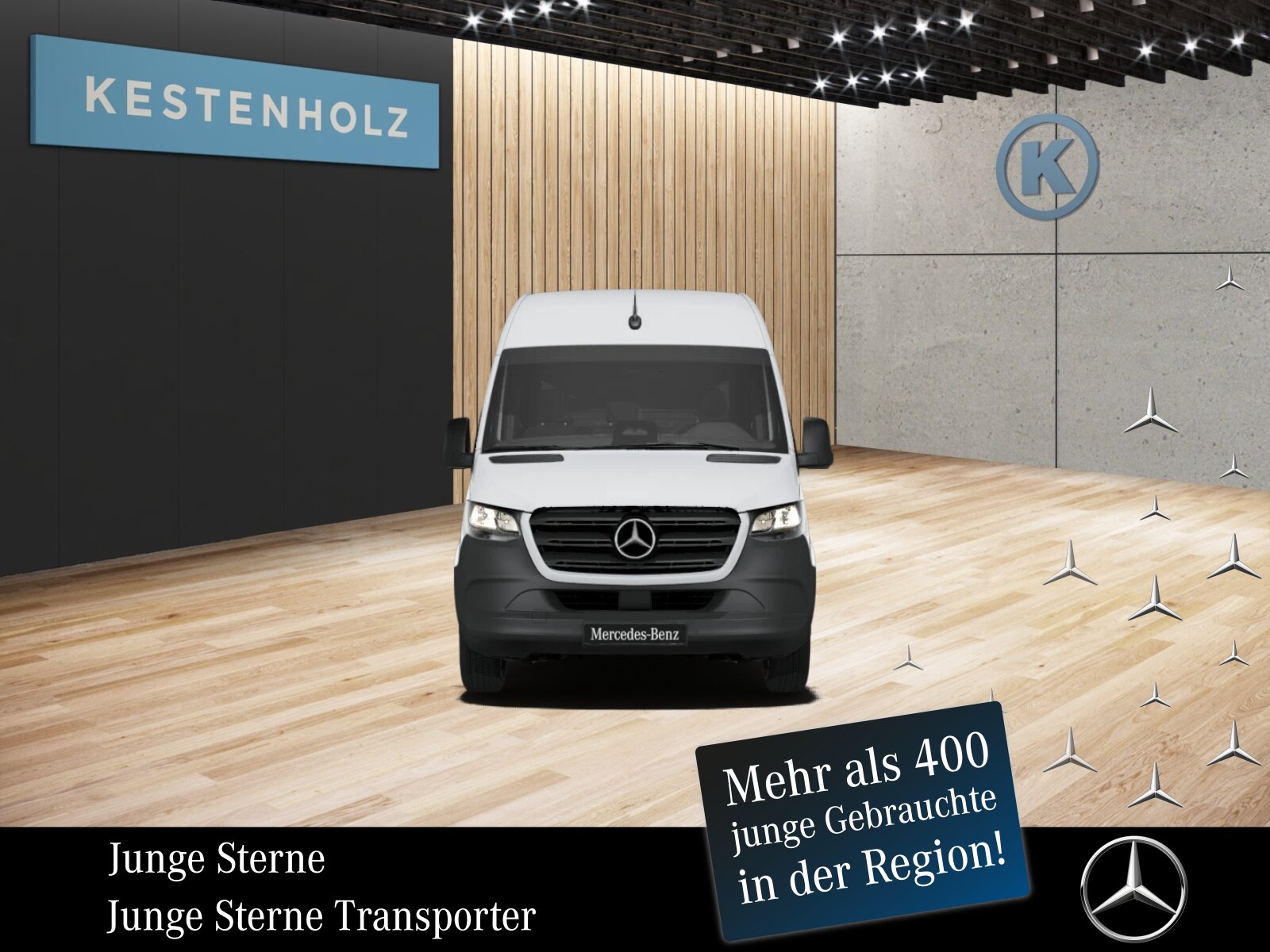 Ausstattungslinien und -Pakete:  Akustikpaket:  Ladepaket Instrumententafel,   Park-Paket mit Rückfahrkamera:  ProExterieur:  3,5 Tonner:  6-Gang-Schaltgetriebe ECO Gear:  Anhängerkupplung Kugelkopf fest:  Anhängersteckdose 13-Polig,   Auftritt Hecktür:  Außenspiegel elektrisch heranklappbar:  Außenspiegel heizbar und elektrisch verstellbar,   Batterie-Hauptschalter einpolig,   Baureihe C907 / C910 Sprinter,   Baureihe C907 VS30 RWD:  Bereifung 235/65 R16 C,   Dritte Bremsleuchte:  Einstieggriff an Ecksäule hinten links,   Generator 14 V / 250 A:  Haltegriff Einstieg Laderaumschiebetür an Trennw.,   Haupttank 93 Liter,   Hecktüren, zweiflügelig, Öffnung bis Seitenwand:  Hochdach:  Kastenwagen:  Komplettfahrzeug,   Kühlergrillrahmen in Wagenfarbe,   Leitungskanal an Heckportal,   Länderausführung EU - EFTA - UK,   Längsträgerverstärkung,   Radstand 3665 mm:  Reserverad,   Reserveradhalter unter Rahmenende,   Rohbaumaßnahmen zusätzlich,   Schiebetür rechts:  Seitliche Markierungsleuchten,   Steckdose im Fahrerhaus,   Steuercode Umstellung WLTP,   Steuercode Werk 155,   Wärmed. Glas mit Bandfilter an der Frontscheibe:Interieur:  Ablagefach unter Cockpit,   Ablagefach über Dachverkleidung,   Ablage über Frontscheibe,   Armauflage, Fahrer- und Beifahrertür,   Armlehne für Fahrersitz:  Beifahrersitz Zweisitzer:  Cupholder vorn,   Deckenleuchte(n) LD-/FG-Raum mit Türkontakt,   Einstieggriff an Ecksäule hinten rechts,   Fahrersitzkasten, niedrig,   Haltegriffe für Einstieg Fahrer und Beifahrer,   Holzfußboden,   Innenverkleidung Laderaum bis Dachhöhe (Holz),   Klappdeckel für Ablagefach,   Kleiderhaken im Fahrerhaus,   Komfortkopfstütze Fahrer,   LED-Lichtband im Laderaum:  Leitungskanal an Seitenwand,   Linkslenker,   Lordosenstütze Fahrersitz,   Radkastenvekleidung,   Schwingsitz Komfortausführung, Fahrersitz:  Sitzbelegungserkennung Fahrersitz:  Sitzheizung für Beifahrer:  Sitzheizung für Fahrer:  Stoff Maturin schwarz:  Tachometer km/h,   Trennwand durchgehend:  USB-Steckdose 5 V:  Weitwurfdüsen in I-TafelMultimedia:  Digitale Betriebsanleitung,   Digitales Extra: Remote Services Plus,   Digitales Extra: Smartphone Integration,   Digitales Extra: Vorrüstung für Navigation,   Digitales Radio (DAB):  Kommunikationsmodul (LTE) für digitale Dienste:  MBUX Multimediasystem:  Mercedes-Benz Notrufsystem:Komfort und Umwelt:  Abgasreinigung SCR Generation 4,   Aktiver Spurhalte-Assistent:  Attention Assist:  Aussentemperaturanzeige,   Berganfahrhilfe:  ECO Start-Stop Funktion:  Fahrlichtassistent,   Fahrwerk: Stabilisierung Stufe I,   Hydraulik - Wagenheber,   Intelligenter Geschwindigkeitsassistent (ISA),   Lenkrad in Neigung und Höhe verstellbar,   Multi-Tasten Funkfernbedienung,   Multifunktionslenkrad:  Regensensor:  Seitenwind-Assistent:  Starthilfe - Kontakt,   Tempomat:  Totwinkel-Assistent:Sicherheit:  Airbag Fahrer,   Aktiver Brems-Assistent:  Beifahrerairbag,   Gurtwarneinrichtung für Fahrersitz,   Reifendrucküberwachung an VA u. HA, drahtlos:  Thorax-Pelvis-Sidebag Fahrer,   Wet Wiper SystemWeiteres:  230 V Steckdose,   AEJ X5/1,   AEJ X5/2,   BEDIENUNGSANLEITUNG U. SERVICEHEFT-DEUTSCH,   EMISSIONSKLASSE EURO 6E-BIS N1,   Fahrerkamera,   Fahrzeug HVO fähig,   Fertigung Düsseldorf,   halbautomatisch geregelt Klimaanlage TEMPMATIC:  Hersteller Mercedes-Benz AG,   Kundenauftrag VdZ,   ohne Auf-/Ablastung  3.500 kg:  OM 654 DE 20 LA 110 kW (150 PS) 3800/min,   Pannenmanagement,   VIN codierte Fahrzeugdaten mit Prüfziffer,   WIPPS-Länder WEU+COC,   Achsübersetzung i = 4,182,   Vorderachse mit erhöhter Traglast:.