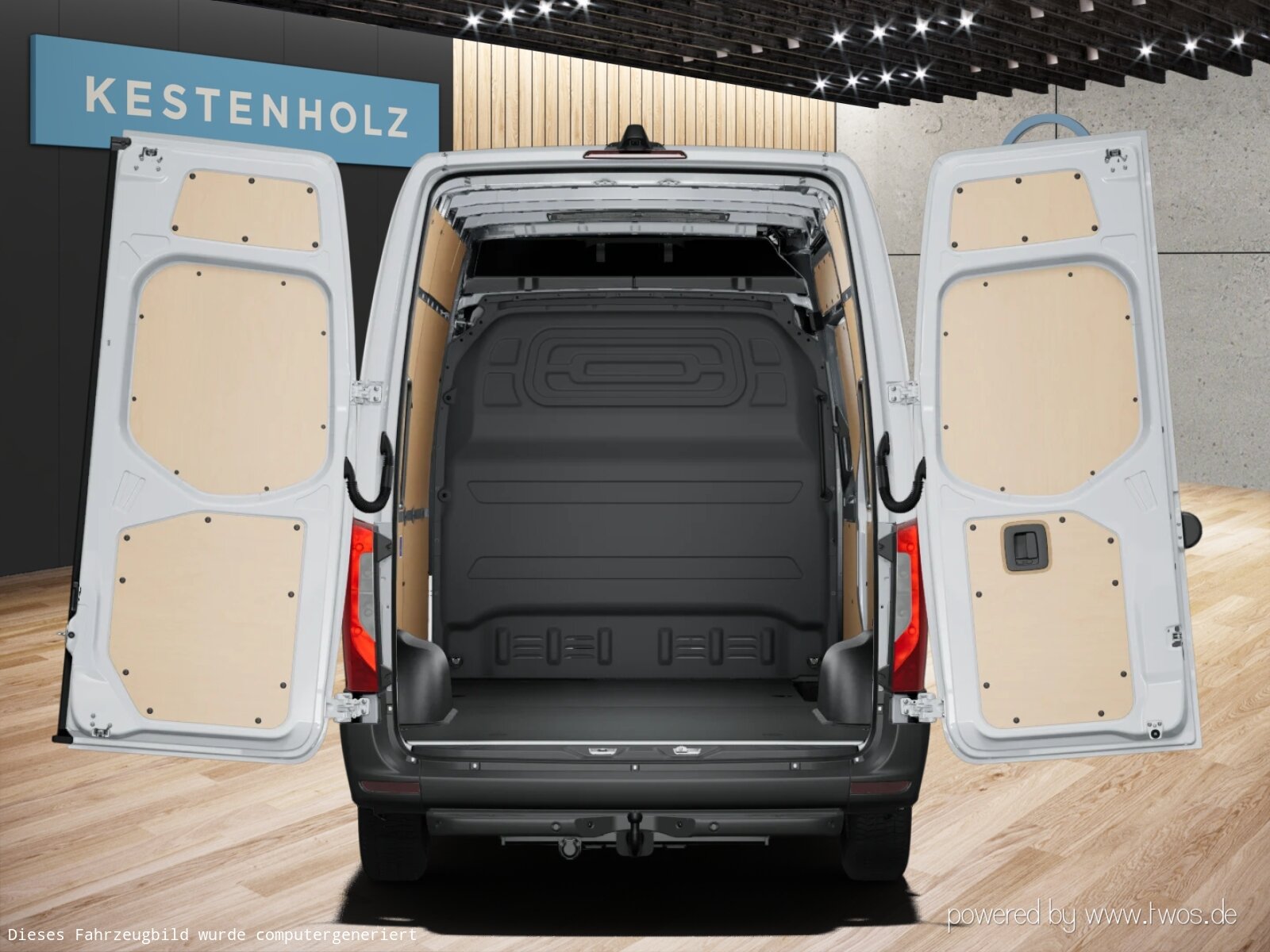 Ausstattungslinien und -Pakete:  Akustikpaket:  Ladepaket Instrumententafel,   Park-Paket mit Rückfahrkamera:  ProExterieur:  3,5 Tonner:  6-Gang-Schaltgetriebe ECO Gear:  Anhängerkupplung Kugelkopf fest:  Anhängersteckdose 13-Polig,   Auftritt Hecktür:  Außenspiegel elektrisch heranklappbar:  Außenspiegel heizbar und elektrisch verstellbar,   Batterie-Hauptschalter einpolig,   Baureihe C907 / C910 Sprinter,   Baureihe C907 VS30 RWD:  Bereifung 235/65 R16 C,   Dritte Bremsleuchte:  Einstieggriff an Ecksäule hinten links,   Generator 14 V / 250 A:  Haltegriff Einstieg Laderaumschiebetür an Trennw.,   Haupttank 93 Liter,   Hecktüren, zweiflügelig, Öffnung bis Seitenwand:  Hochdach:  Kastenwagen:  Komplettfahrzeug,   Kühlergrillrahmen in Wagenfarbe,   Leitungskanal an Heckportal,   Länderausführung EU - EFTA - UK,   Längsträgerverstärkung,   Radstand 3665 mm:  Reserverad,   Reserveradhalter unter Rahmenende,   Rohbaumaßnahmen zusätzlich,   Schiebetür rechts:  Seitliche Markierungsleuchten,   Steckdose im Fahrerhaus,   Steuercode Umstellung WLTP,   Steuercode Werk 155,   Wärmed. Glas mit Bandfilter an der Frontscheibe:Interieur:  Ablagefach unter Cockpit,   Ablagefach über Dachverkleidung,   Ablage über Frontscheibe,   Armauflage, Fahrer- und Beifahrertür,   Armlehne für Fahrersitz:  Beifahrersitz Zweisitzer:  Cupholder vorn,   Deckenleuchte(n) LD-/FG-Raum mit Türkontakt,   Einstieggriff an Ecksäule hinten rechts,   Fahrersitzkasten, niedrig,   Haltegriffe für Einstieg Fahrer und Beifahrer,   Holzfußboden,   Innenverkleidung Laderaum bis Dachhöhe (Holz),   Klappdeckel für Ablagefach,   Kleiderhaken im Fahrerhaus,   Komfortkopfstütze Fahrer,   LED-Lichtband im Laderaum:  Leitungskanal an Seitenwand,   Linkslenker,   Lordosenstütze Fahrersitz,   Radkastenvekleidung,   Schwingsitz Komfortausführung, Fahrersitz:  Sitzbelegungserkennung Fahrersitz:  Sitzheizung für Beifahrer:  Sitzheizung für Fahrer:  Stoff Maturin schwarz:  Tachometer km/h,   Trennwand durchgehend:  USB-Steckdose 5 V:  Weitwurfdüsen in I-TafelMultimedia:  Digitale Betriebsanleitung,   Digitales Extra: Remote Services Plus,   Digitales Extra: Smartphone Integration,   Digitales Extra: Vorrüstung für Navigation,   Digitales Radio (DAB):  Kommunikationsmodul (LTE) für digitale Dienste:  MBUX Multimediasystem:  Mercedes-Benz Notrufsystem:Komfort und Umwelt:  Abgasreinigung SCR Generation 4,   Aktiver Spurhalte-Assistent:  Attention Assist:  Aussentemperaturanzeige,   Berganfahrhilfe:  ECO Start-Stop Funktion:  Fahrlichtassistent,   Fahrwerk: Stabilisierung Stufe I,   Hydraulik - Wagenheber,   Intelligenter Geschwindigkeitsassistent (ISA),   Lenkrad in Neigung und Höhe verstellbar,   Multi-Tasten Funkfernbedienung,   Multifunktionslenkrad:  Regensensor:  Seitenwind-Assistent:  Starthilfe - Kontakt,   Tempomat:  Totwinkel-Assistent:Sicherheit:  Airbag Fahrer,   Aktiver Brems-Assistent:  Beifahrerairbag,   Gurtwarneinrichtung für Fahrersitz,   Reifendrucküberwachung an VA u. HA, drahtlos:  Thorax-Pelvis-Sidebag Fahrer,   Wet Wiper SystemWeiteres:  230 V Steckdose,   AEJ X5/1,   AEJ X5/2,   BEDIENUNGSANLEITUNG U. SERVICEHEFT-DEUTSCH,   EMISSIONSKLASSE EURO 6E-BIS N1,   Fahrerkamera,   Fahrzeug HVO fähig,   Fertigung Düsseldorf,   halbautomatisch geregelt Klimaanlage TEMPMATIC:  Hersteller Mercedes-Benz AG,   Kundenauftrag VdZ,   ohne Auf-/Ablastung  3.500 kg:  OM 654 DE 20 LA 110 kW (150 PS) 3800/min,   Pannenmanagement,   VIN codierte Fahrzeugdaten mit Prüfziffer,   WIPPS-Länder WEU+COC,   Achsübersetzung i = 4,182,   Vorderachse mit erhöhter Traglast:.