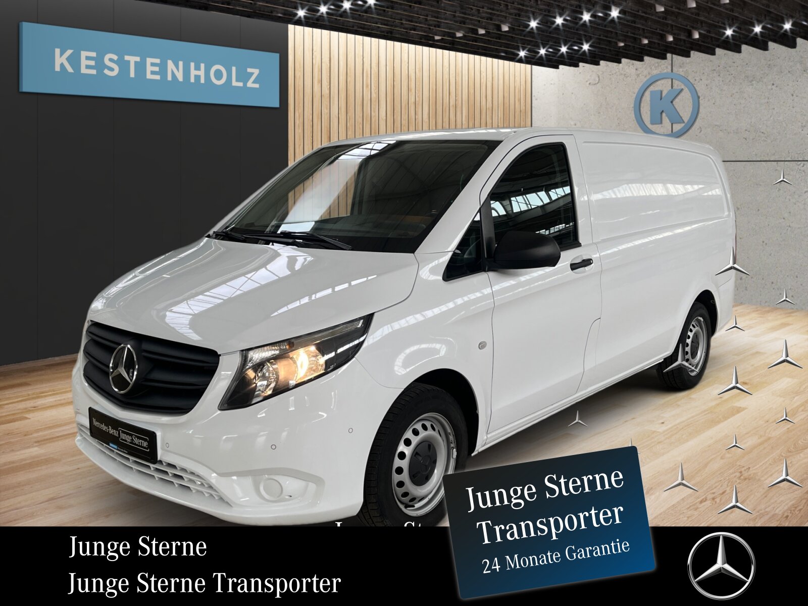 Ausstattungslinien und -Pakete:  BASE,   BlueEFFICIENCY-Paket:  Park-Paket:Exterieur:  Anhängelast 2500 kg:  Anhängerkupplung Kugelkopf fest:  Baureihe C447 Vito/V-Klasse:  Befestigungspunkte im Dachrahmen,   Generator 14 V / 250 A:  Gewichtsvariante 2.800 kg:  Haupttank 57 Liter,   Heckkamera nicht einklappbar,   Heckklappe:  Kastenwagen:  Komplettfahrzeug,   Radstand 3200 mm, Überhang lang,   Steuercode Umstellung WLTP,   Stoßfänger und Anbauteile in Wagenfarbe lackiertInterieur:  Beifahrersitz Zweisitzer:  Holzfußboden,   Innenverkleidung Laderaum bis Dachhöhe (Holz),   Komfort Fahrersitz:  Lederlenkrad:  Linkslenker,   Stoff Caluma schwarz,   Trennwand durchgehend:Multimedia:  2-Wege-Lautsprecher vorne,   Audio 40:  Digitales Radio (DAB):  Kommunikationsmodul (LTE) für digitale Dienste:  Live Traffic Information,   Mercedes-Benz Notrufsystem:Komfort und Umwelt:  9G-TRONIC:  Abgasreinigung SCR Generation 3,   Attention Assist:  Berganfahrhilfe:  ECO Start-Stop Funktion:  Emissionsklasse Euro 6d-TEMP N1 GR.III/N2:  Fahrlichtassistent,   Lenkrad in Neigung und Höhe verstellbar,   Multi-Tasten Funkfernbedienung,   Multifunktionslenkrad mit Reiserechner:  Parktronic:  Regensensor:  Rückfahrkamera:  Sauglüfter elektrisch Leistungsstufe 5Sicherheit:  Aktiver Abstands-Assistent DISTRONIC:  Aktiver Brems-Assistent:  Beifahrerairbag,   HOLD-Funktion:Zustand/Papiere:  Modellpflege:  Wartungsintervall 40.000 km,   Zulassung als LKW:Weiteres:  halbautomatisch geregelt Klimaanlage TEMPMATIC:  Hersteller Mercedes-Benz AG,   Pannenmanagement,   Schilder / Druckschriften deutsch,   Steuercode Modellpflege,   Vertriebskennzeichen 0,   Änderungsjahr G0-II,   Hinterachswellenfabrikat Neapco,   Motor OM 654 DE 20 LA 120 kW (163 PS) 3800/min.
