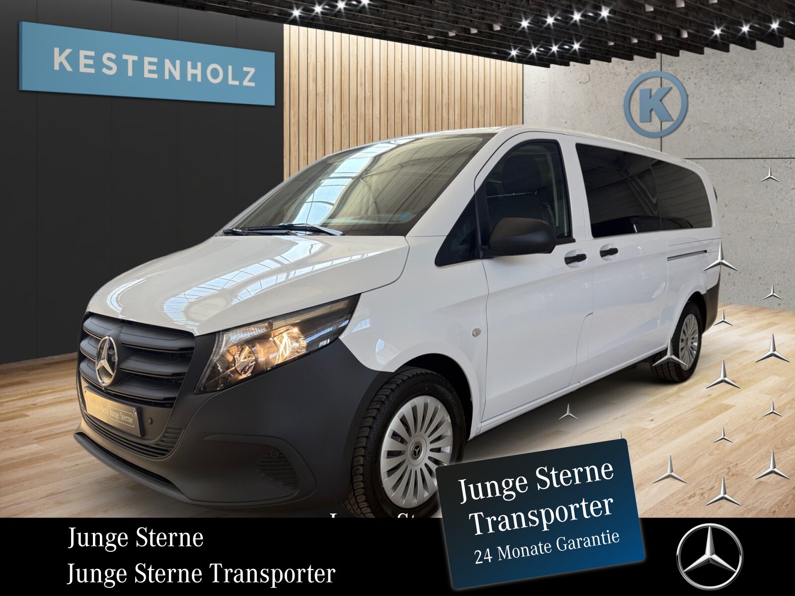 Ausstattungslinien und -Pakete:  Aerodynamik-Paket,   BlueEFFICIENCY-Paket:  Modellgeneration 2,   Tourer PRO:Exterieur:  Außenspiegel heizbar und elektrisch verstellbar,   Baureihe C447 Vito/V-Klasse:  Befestigungspunkte im Dachrahmen,   CO2-optimierte Bremsanlage,   Elektrik für Anhängersteckdose:  Fehlbetankungsschutz,   Fenster in Heckklappe mit Wisch- und Waschanlage,   Fenster vorn links, fest in Seitenwand/Schiebetür,   Generator 14 V / 250 A:  Gewichtsvariante 3.200 kg,   Haupttank 70 Liter:  Heckkamera nicht einklappbar,   Hecktür zweiflügelig 180 Grad ohne Fenster:  Hinterachswellenfabrikat IFA,   Kombifahrzeug:  Komplettfahrzeug,   Radstand 3430 mm, Überhang lang:  Radvollabdeckung,   Reifenfabrikat Dunlop (20),   Reserverad mit Wagenheber,   Schiebetür links:  Schilder / Druckschriften ungarisch,   Stahlräder 6,5 J x 17,   Steuercode Umstellung WLTP,   Vorderachse mit erhöhter Traglast:Interieur:  3er-Komfort-Sitzbank EASY-ENTRY in 1.Reihe im Fond,   3er-Komfort-Sitzbank EASY-ENTRY in 2.Reihe im Fond,   Armlehnen für Bestuhlung im Fahrgastraum,   Beifahrersitz Zweisitzer:  Beleuchtung im Haltegriff Fond mit Lesespot,   Fenster fest hinten,   Innenverkleidung gehobene Ausführung,   Klimaanlage halbautom. geregelt, TEMPMATIC im Fond:  Komfort Fahrersitz:  Linkslenker,   Lordosenstütze Fahrersitz,   Sitzbelegungserkennung Fahrersitz:  Sitzheizung für Beifahrer:  Sitzheizung für Fahrer:  Sitzkissentiefenverstellung Fahrer,   Sitzschienen mit Schnellverriegelung, 3 Schienen,   Steckdose 12 V Kofferraum / Laderaum,   Steckdosen 12V für Sitzreihen Fond rechts u. links,   Stoff Caluma schwarzMultimedia:  2-Wege-Lautsprecher vorn und hinten,   Digitales Extra: Festplatten-Navigation,   Digitales Extra: Remote Services Plus,   Digitales Extra: Smartphone Integration,   Digitales Radio (DAB):  Kommunikationsmodul (LTE) für digitale Dienste:  Live Traffic Information,   MBUX Multimediasystem:  Mercedes-Benz Notrufsystem:Komfort und Umwelt:  9G-TRONIC:  Abgasreinigung SCR Generation 4,   Aktiver Spurhalte-Assistent:  Attention Assist:  Berganfahrhilfe:  Colorverglasung im Fond, Schwarzglas:  ECO Start-Stop Funktion:  Fahrlichtassistent,   Innen- und Umfeldbeleuchtung Kombi,   Intelligenter Geschwindigkeitsassistent (ISA),   Kindererkennung im Fahrzeug passiv,   Kofferraum-Komfortschließung,   Komfortfahrwerk:  Lenkrad in Neigung und Höhe verstellbar,   Multi-Tasten Funkfernbedienung,   Multifunktionslenkrad:  Nachtbeleuchtung,   Rückfahrkamera:  Sauglüfter elektrisch Leistungsstufe 5,   Tempomat:  Totwinkel-Assistent:  Verkehrszeichen-Assistent:  Zuheizer  elektrischSicherheit:  Aktiver Brems-Assistent:  Beifahrerairbag,   Bremskraftverstärkerausfallkompensierung,   elek. Feststellbremse,   HOLD-Funktion:  Kindersicherung an Türen im Fahrgastraum,   Reifendrucküberwachung an VA u. HA, drahtlos:  Thorax-Pelvis-Sidebag Beifahrer:  Thorax-Pelvis-Sidebag Fahrer,   Windowbags für Fahrer und Beifahrer:Zustand/Papiere:  Modellpflege:  Wartungsintervall 40.000 km,   Zulassung als PKW:Weiteres:  AEJ X5/1,   BEDIENUNGSANLEITUNG U. SERVICEHEFT-UNGARISCH,   EMISSIONSKLASSE EURO 6E-BIS M1,   Export-Code,   Fahrzeug HVO fähig,   Fenster v. rechts, fest in Seitenwand/Schiebetür,   halbautomatisch geregelt Klimaanlage TEMPMATIC:  Hersteller Mercedes-Benz AG,   Kunstoffboden TPO im Fahrgastraum,   Mopf II,   OM 654 DE 20 LA 100 kW (136 PS) 3800/min:  Pannenmanagement,   Steuercode Modellpflege,   Vertriebskennzeichen 0,   VIN codierte Fahrzeugdaten mit Prüfziffer,   Wartungsintervall 2 Jahre,   Geschwindigkeitsbegrenzung 210 km/h.