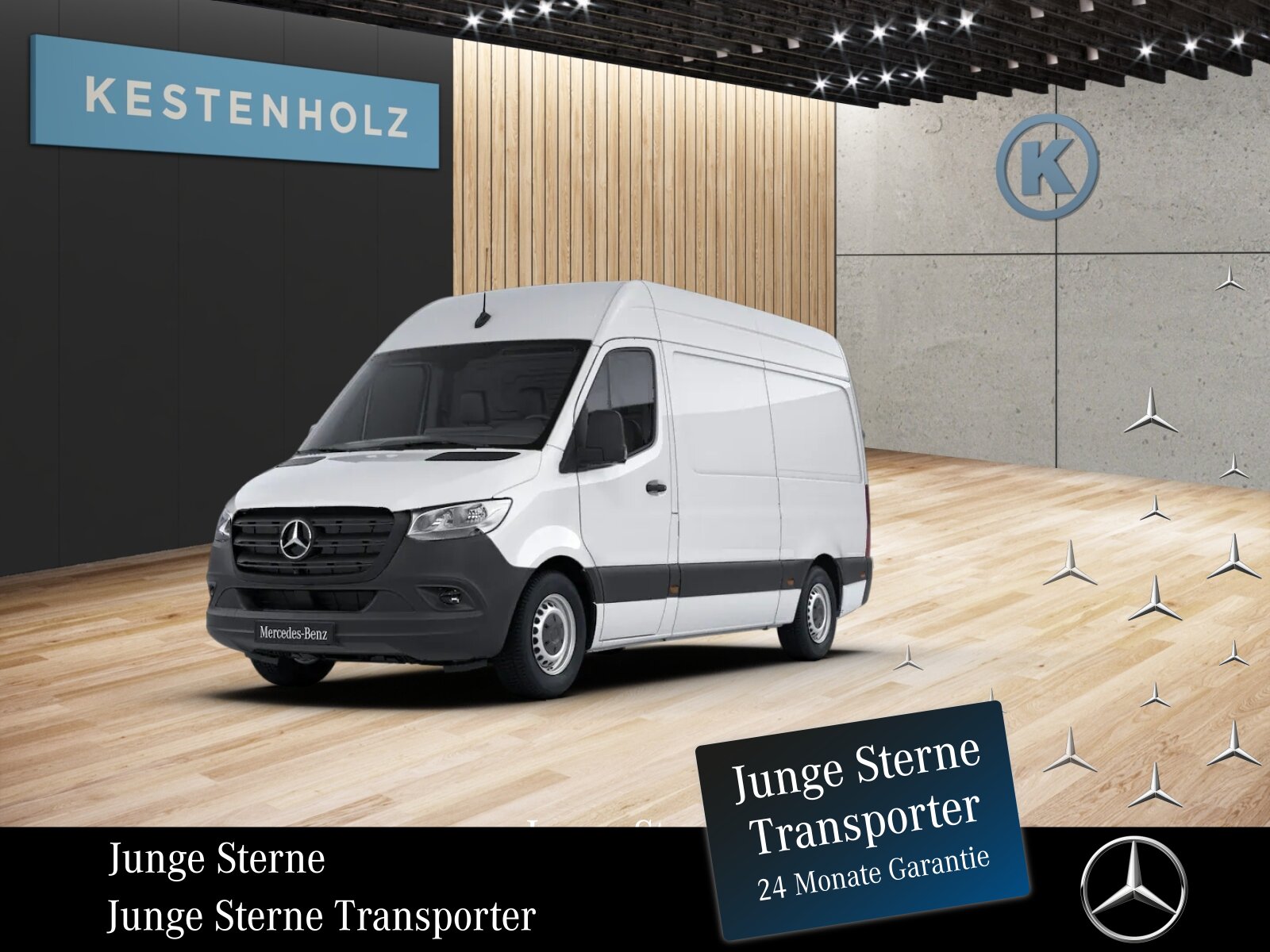 Ausstattungslinien und -Pakete:  Akustikpaket:  Ladepaket Instrumententafel,   Park-Paket mit 360° Kamera:  Raucher-Paket:Exterieur:  3,5 Tonner:  6-Gang-Schaltgetriebe ECO Gear:  Abschleppöse hinten,   Auftritt Hecktür:  Außenspiegel elektrisch heranklappbar:  Außenspiegel heizbar und elektrisch verstellbar,   Baureihe C907 / C910 Sprinter,   Baureihe C907 VS30 RWD:  Bereifung 235/65 R16 C,   Dritte Bremsleuchte:  Geräuschmaßnahmen,   Haltegriff Einstieg Laderaumschiebetür an Trennw.,   Haupttank 93 Liter,   Hochdach:  Kastenwagen:  Komplettfahrzeug,   Leitungskanal an Heckportal,   Länderausführung EU - EFTA - UK,   Längsträgerverstärkung,   Nebelscheinwerfer mit Abbiegelicht,   Radstand 3665 mm:  Reifenfabrikat Pirelli (50),   Reserverad,   Reserveradhalter unter Rahmenende,   Rohbaumaßnahmen zusätzlich,   Schiebetür rechts:  Seitliche Markierungsleuchten,   Steuercode Umstellung WLTP,   Steuercode Werk 155,   Wegfall Typkennzeichen,   Wegfall Verkaufsbezeichnung "Sprinter"Interieur:  Ablagefach unter Cockpit,   Ablage über Frontscheibe,   Anzeige Motorölstand bei Kaltstart,   Armlehne für Fahrersitz:  Beifahrersitz Zweisitzer:  Deckenleuchte(n) LD-/FG-Raum mit Türkontakt,   Einstieggriff an Ecksäule hinten rechts,   Fahrersitzkasten, niedrig,   Holzfußboden,   Komfortkopfstütze Fahrer,   LED-Lichtband im Laderaum:  Leitungskanal an Seitenwand,   Linkslenker,   Schwingsitz Komfortausführung, Fahrersitz:  Sitzbelegungserkennung Fahrersitz:  Sitzheizung für Fahrer:  Stoff Maturin schwarz:  Tachometer km/h,   Trennwand durchgehend:  USB-Steckdose 5 V:Multimedia:  Digitale Betriebsanleitung,   Digitales Extra: Festplatten-Navigation,   Digitales Radio (DAB):  Kommunikationsmodul (LTE) für digitale Dienste:  Live Traffic Befähigung:  MBUX Multimediasystem mit 7 Zoll Touchscreen:  Mercedes-Benz Notrufsystem:Komfort und Umwelt:  Abgasreinigung SCR Generation 4,   Aussentemperaturanzeige,   ECO Start-Stop Funktion:  Emissionsklasse Euro 6d-TEMP N1 GR.III/N2:  Fahrlichtassistent,   Fahrwerk: Stabilisierung Stufe I,   Hydraulik - Wagenheber,   Lenkrad in Neigung und Höhe verstellbar,   Multifunktionslenkrad:  Regensensor:  Seitenwind-Assistent:  Starthilfe - Kontakt,   Tempomat:Sicherheit:  Airbag Fahrer,   Gurtwarneinrichtung für Fahrersitz,   Wet Wiper SystemWeiteres:  230 V Steckdose,   Fertigung Düsseldorf,   halbautomatisch geregelt Klimaanlage TEMPMATIC:  Hersteller Mercedes-Benz AG,   ohne Auf-/Ablastung  3.500 kg:  OM 654 DE 20 LA 125 kW (170 PS) 3800/min,   Pannenmanagement,   Schilder / Druckschriften deutsch,   Achsübersetzung i = 3,923,   Änderungsjahr G0-II.